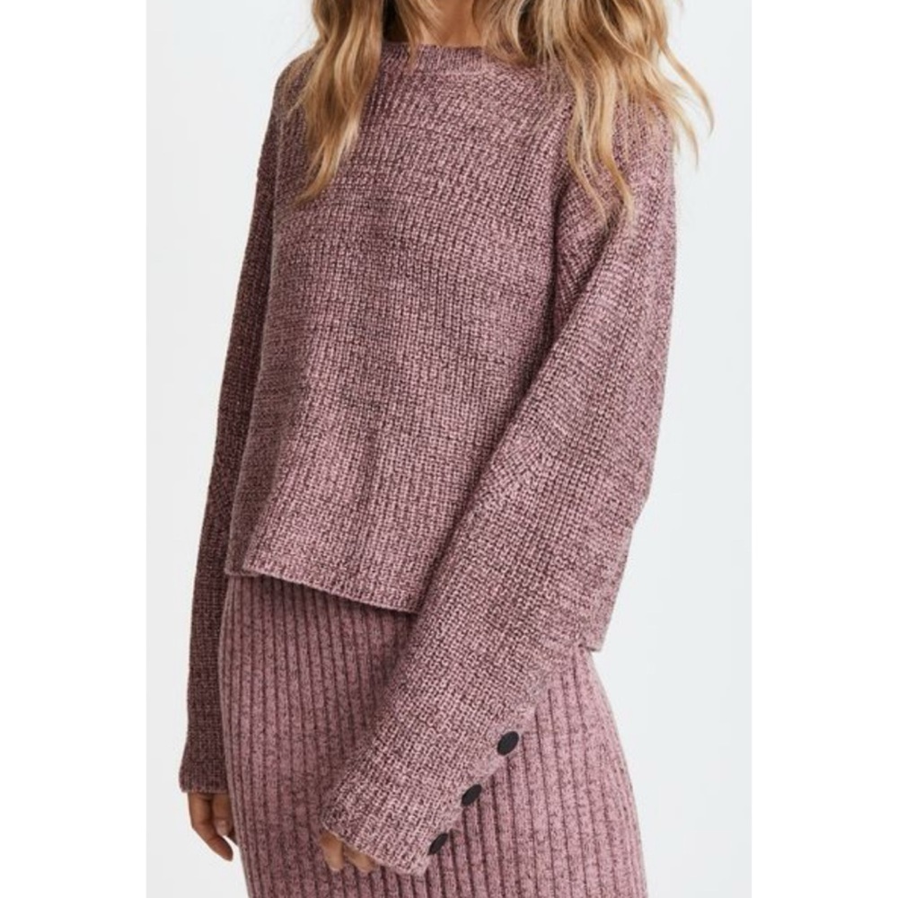 Rag & Bone Jubilee Metallic Dusty Rose Crew Neck Ribbed Sweater Pullover Pink S
